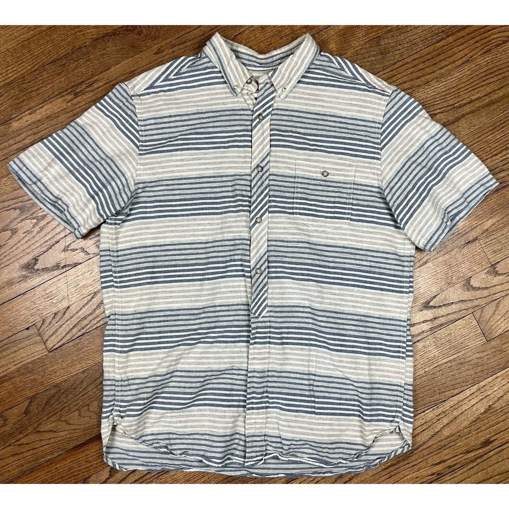 Flint And Tinder Button Up Shirt Striped Short Sleeve Pocket Shirt Men's Sz 2XL